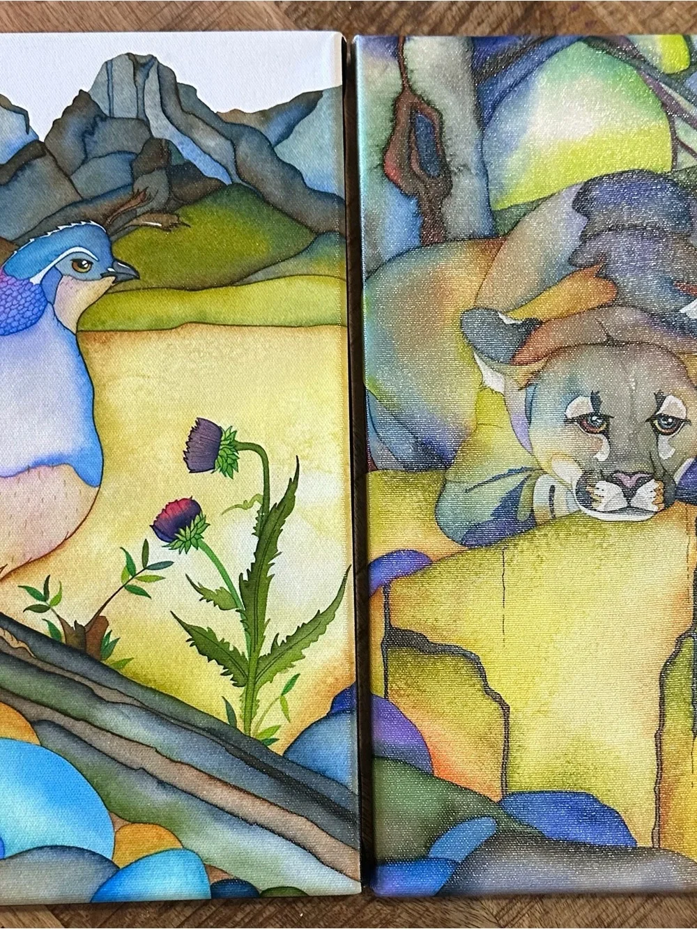 Sherry Tolman Art Canvas Prints Watercolor Art Signed # Diptych Set 15x10”